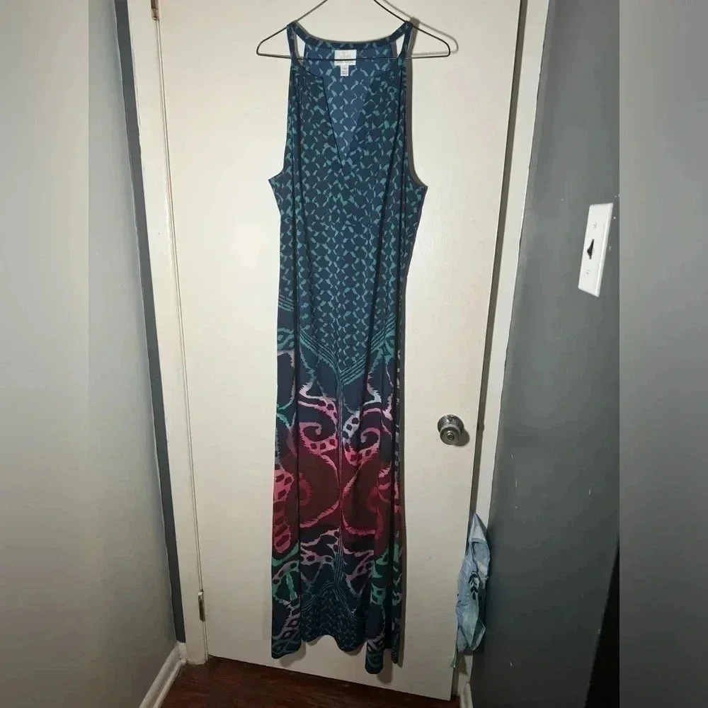 Designer women’s Donna Morgan Maxi Dress Blue Green  Dress Size 14 Large EUC